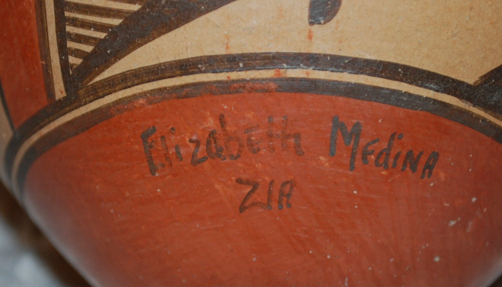 Vintage-1930-40 Zia Pottery Jar Roadrunner, Flower & Geometric designs-E. Medina