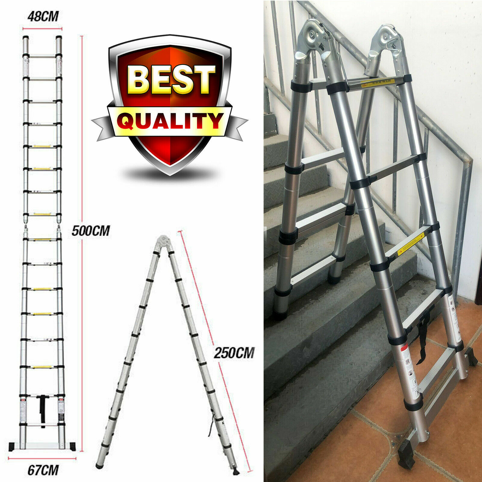 2024 Multi Purpose Aluminum Telescopic Ladder Folding Extension Step Non-Slip