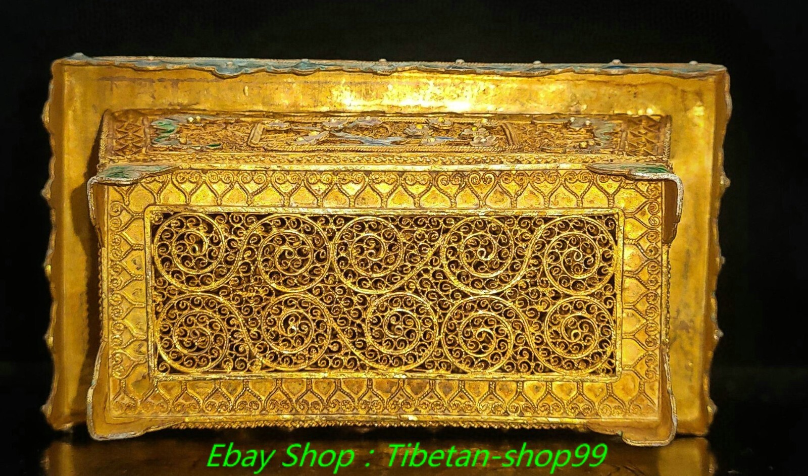 6.3"Old Pure Silver Gilt Cloisonne Enamel Plum Tree Flower Pot Bonsai Statue