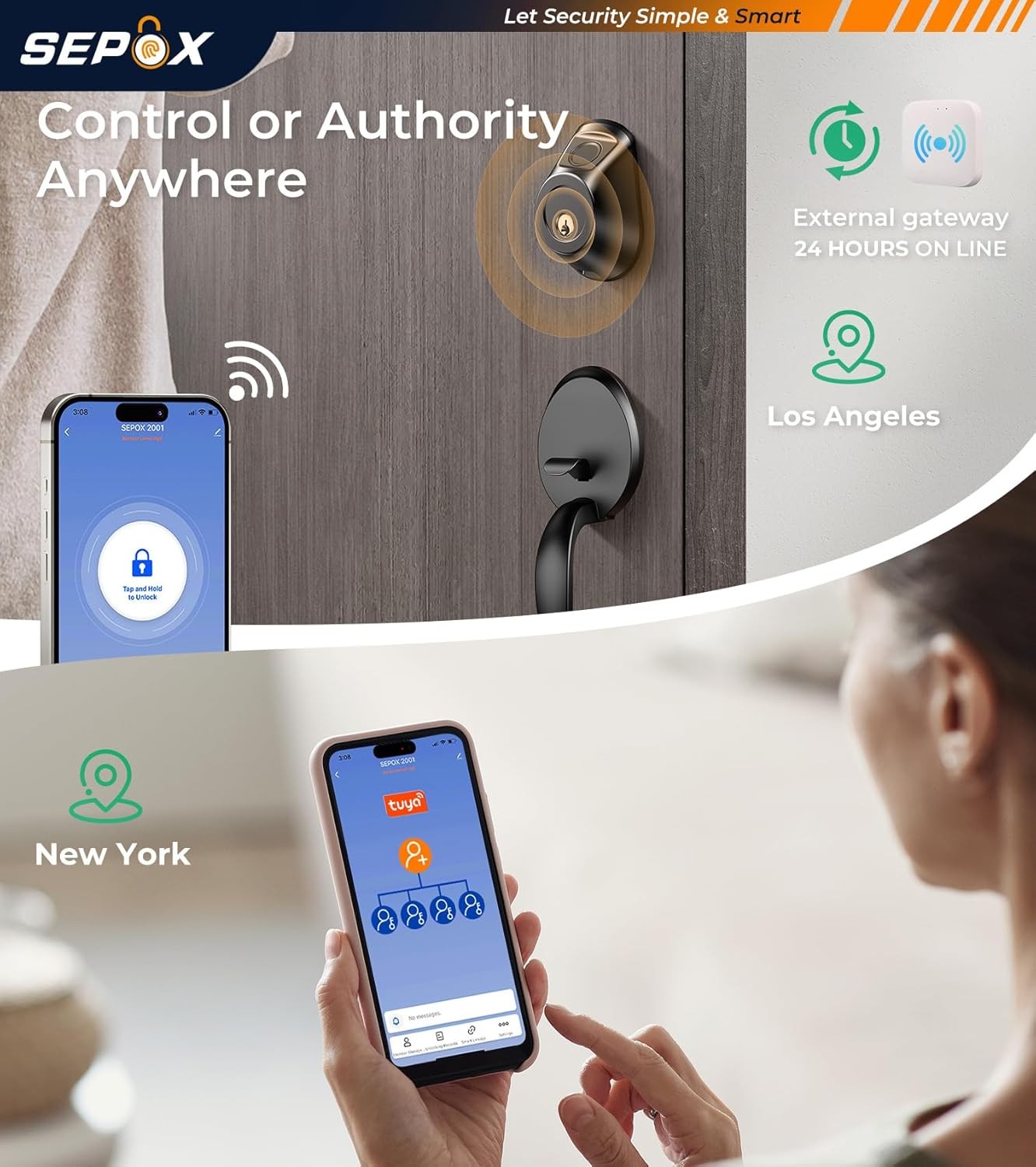 Security Smart Lock Fingerprint Keyless Entry Door Lock Wi-Fi Deadbolt Gateway A