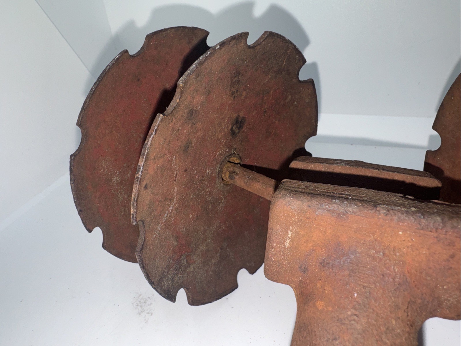 Vintage Cast Iron 4-Disc Garden Harrow Cultivator Attachment - Rustic Farm Tool