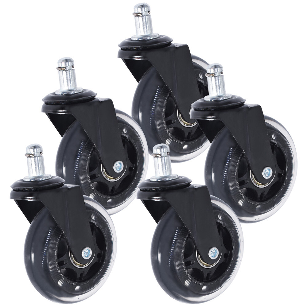 Set of 5 3 inch Office Chair Caster Rubber Swivel Wheels Replacement Heavy Duty