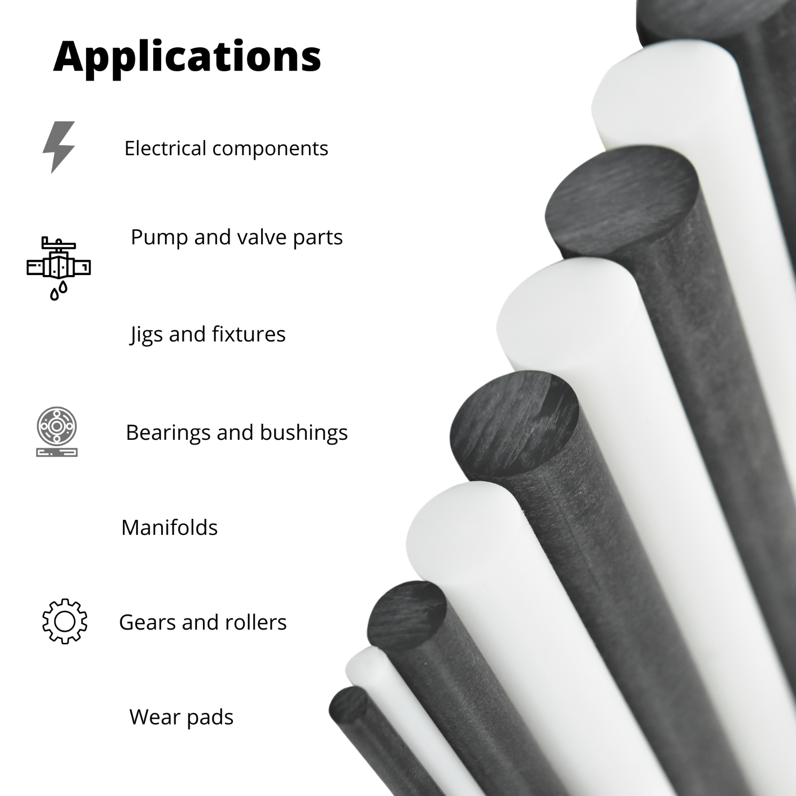 Delrin / Acetal Copolymer Rod, Various Diameters, Colors, and Lengths