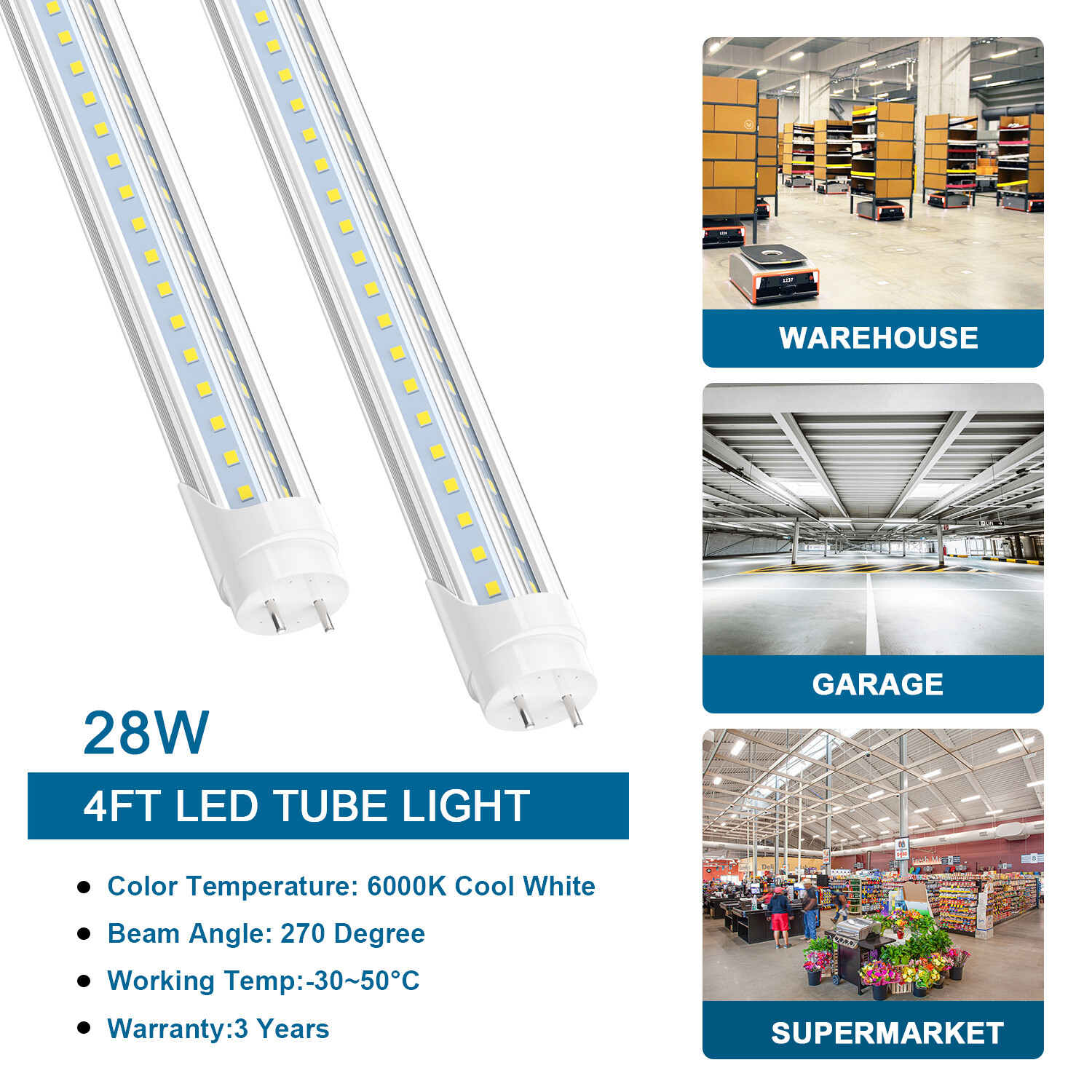 2FT 4FT LED Tube Lights Bulbs T8 G13 9W 22W 28W 60W LED Shop Light Bi Pin Garage
