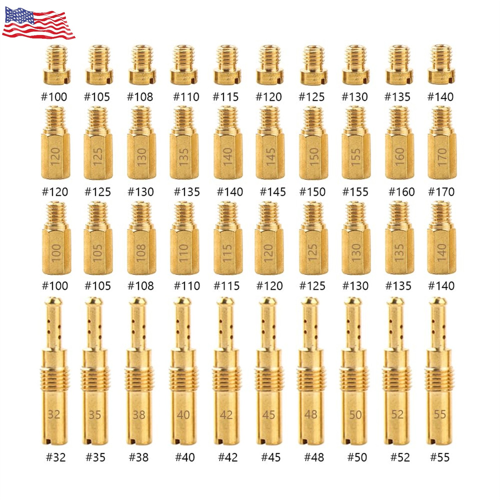 10Pc Slow Pilot Jet & 30Pc Carburetor Main Jet kit for Keihin PWK OKO Carb Honda