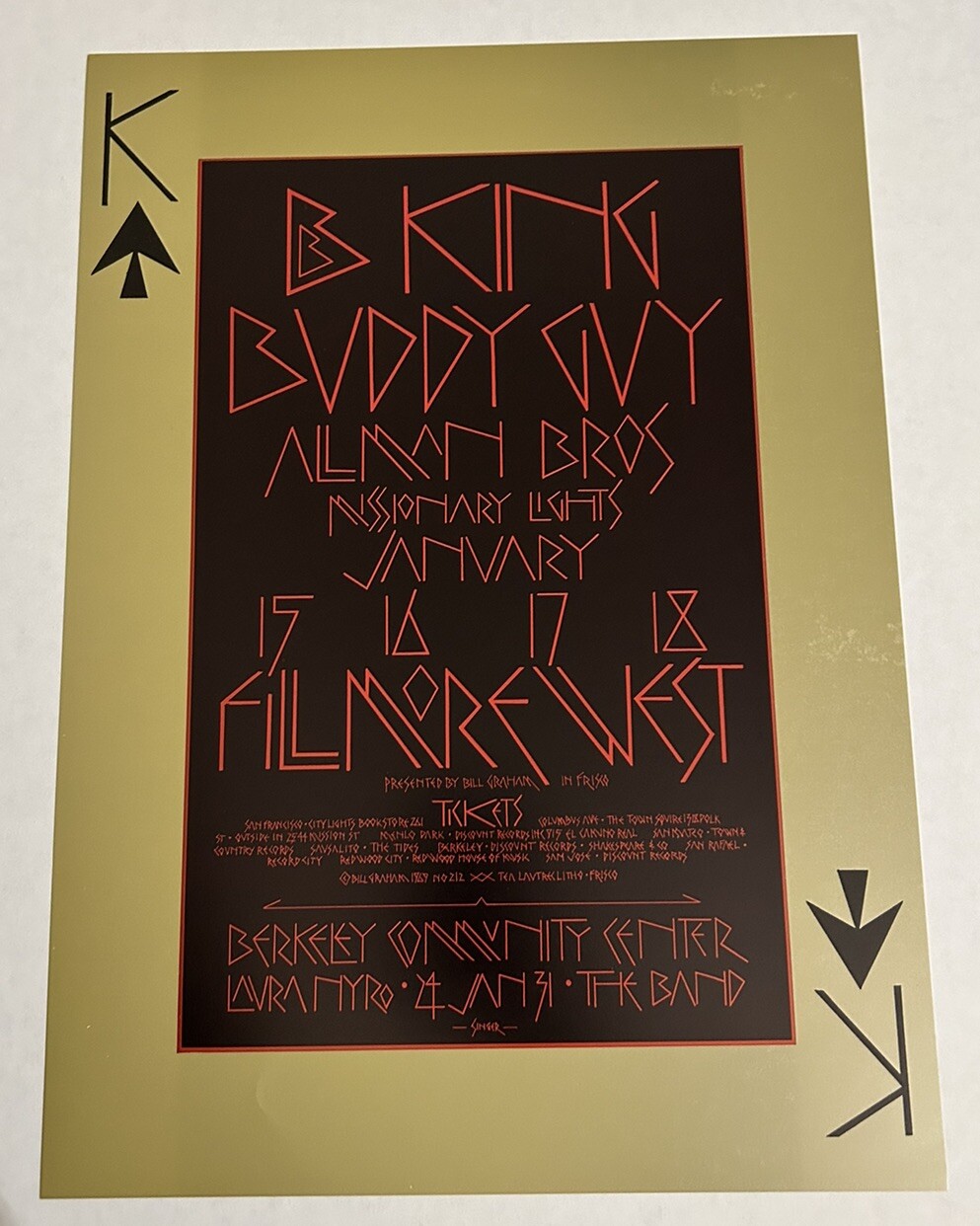 ALLMAN Brothers POSTER BG212 1970 BB KING GRAHAM FILLMORE Singer Original