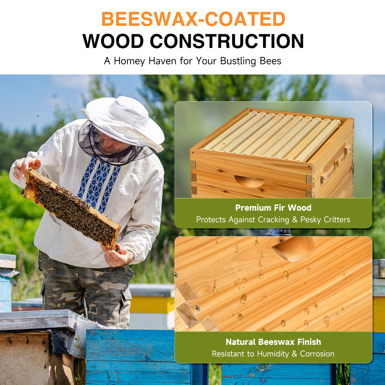 20 Frames Bee hive Frame BeeHive Kit W/ Beeswax Beekeeping 10 Deep And 10 Medium