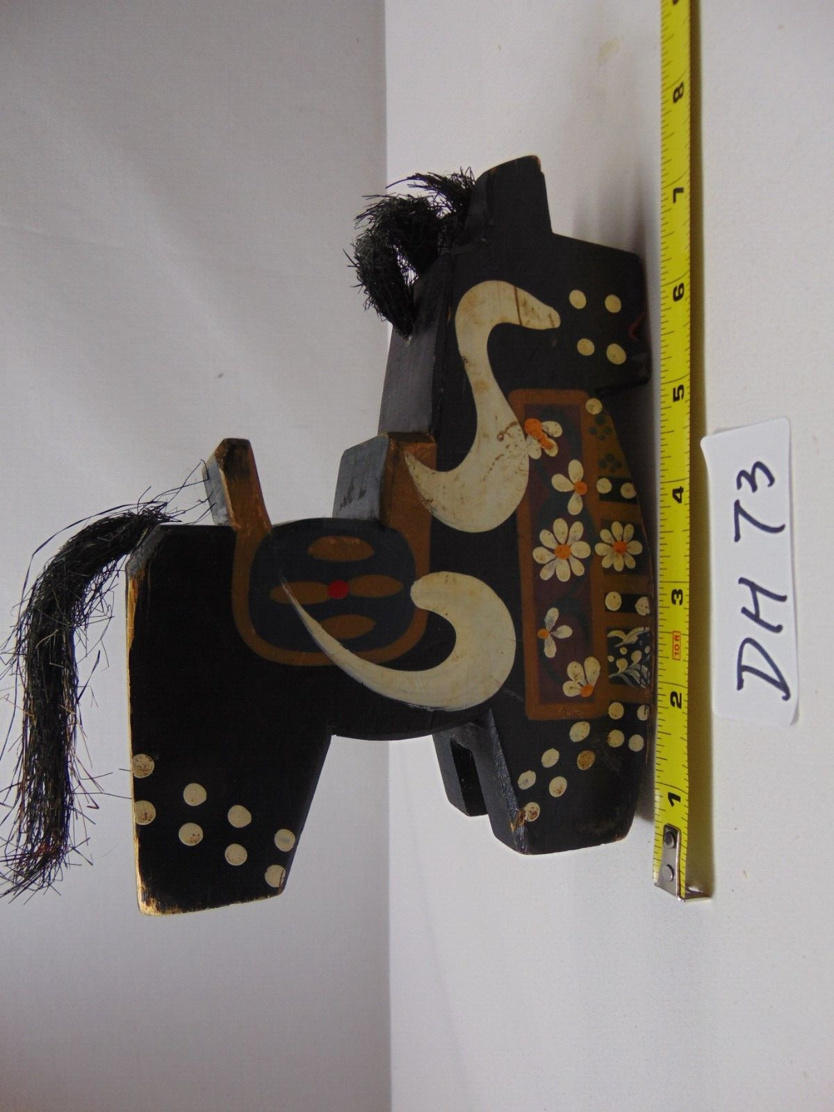 Vintage Hachinohe Yawata-Uma Black Horse Hand-painted Wooden Japanese Folk Art