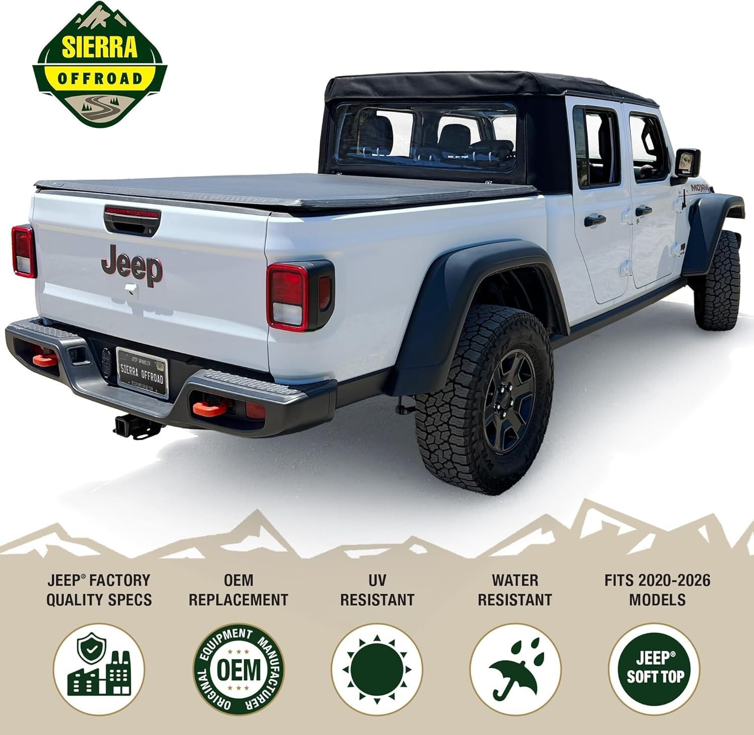 Sierra Offroad Soft Top 2020-2026 Jeep Gladiator JT Black, Twill Canvas 4DR