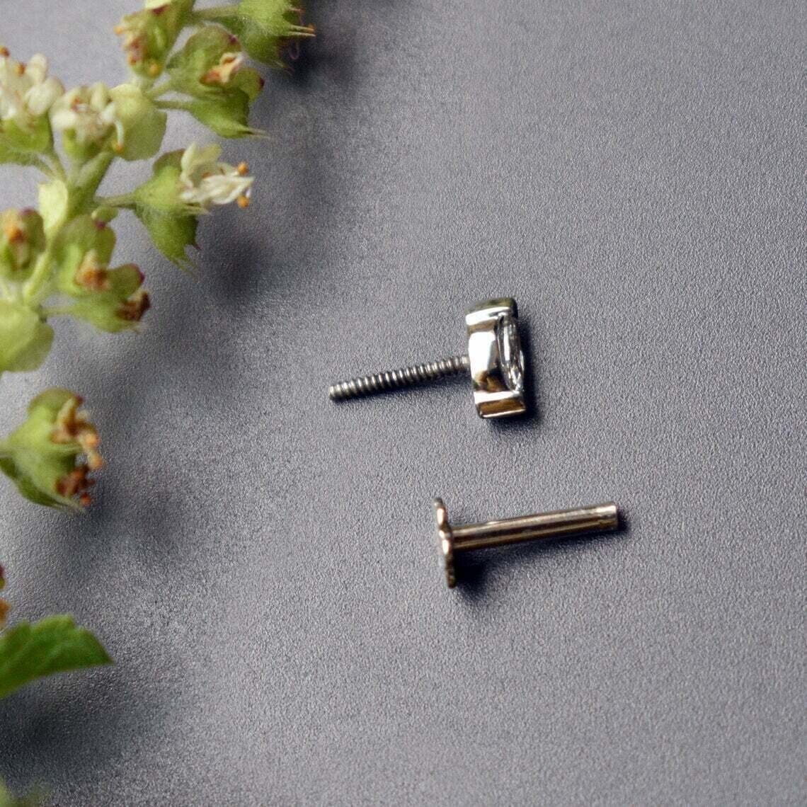 2.5MM GH SI Marquise Natural Diamond Piercing Screw Back Nose Pin 14K White Gold