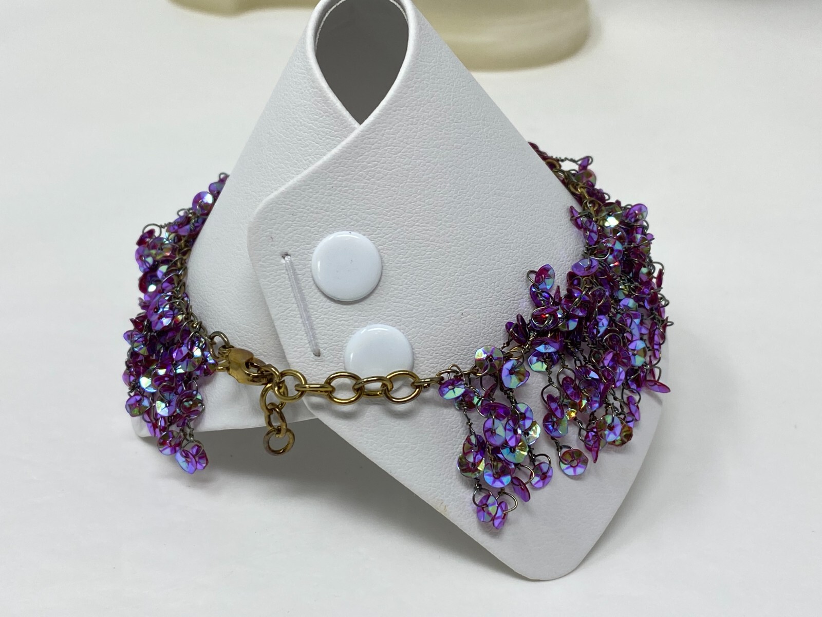 Handmade Iridescent Sequin Bead Bracelet 8-9 Inch Dark Purple