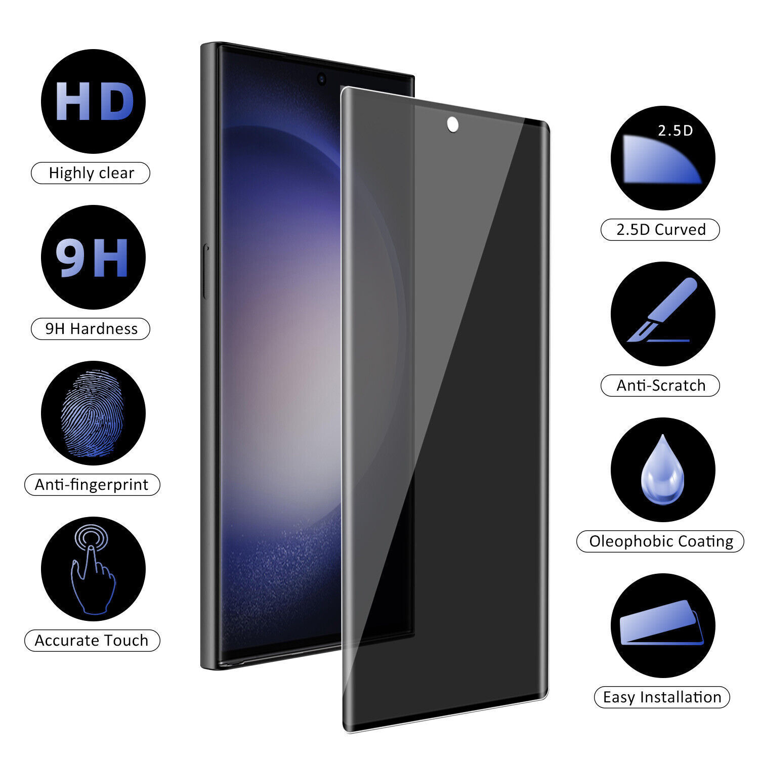 4X Samsung S23 Ultra S22 S21 Anti-Spy Privacy Glass Screen Protector+Camera Lens