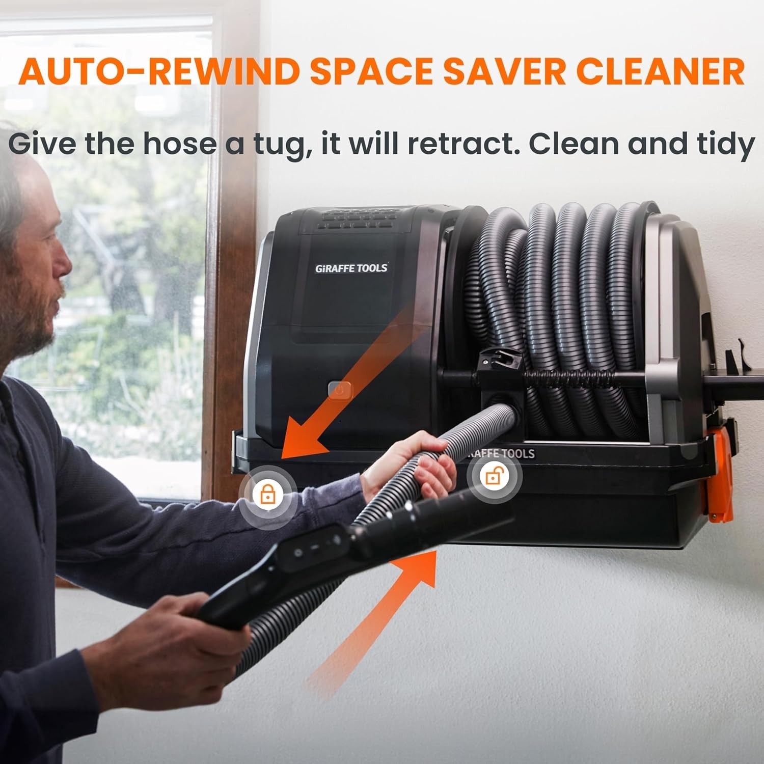 Giraffe Tools Wet Dry Vacuum Cleaner with 30FT Retractable Hose--Remote Control