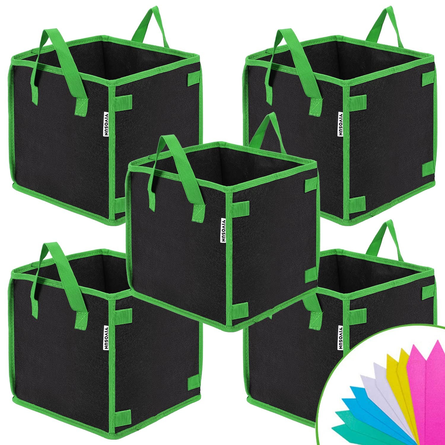 VIVOSUN Square Grow Bags 5 Pack 5 Gallon Thick Nonwoven Fabric Pots with Black