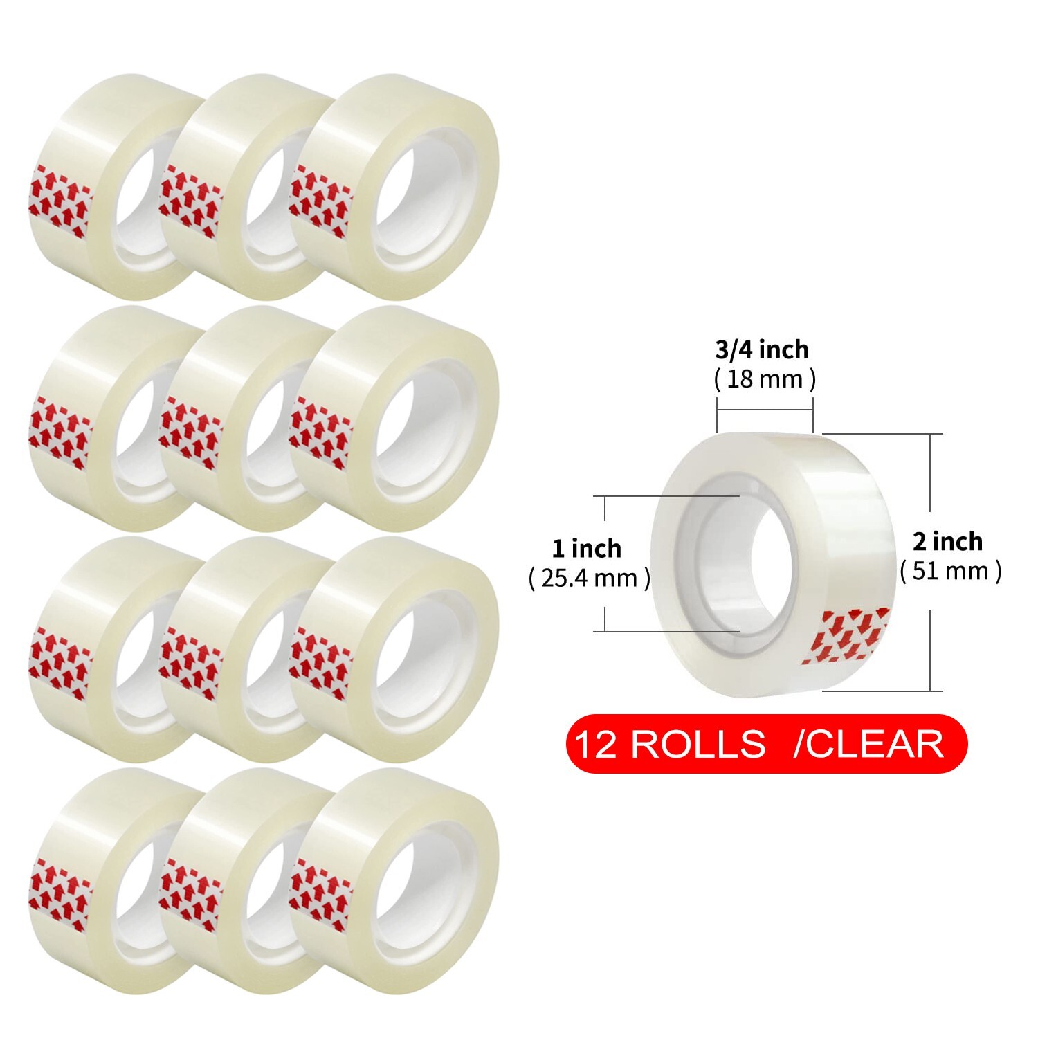 12 Rolls Crystal Clear Transparent Tape Dispenser Refills 3/4" x 1000" Wholesale