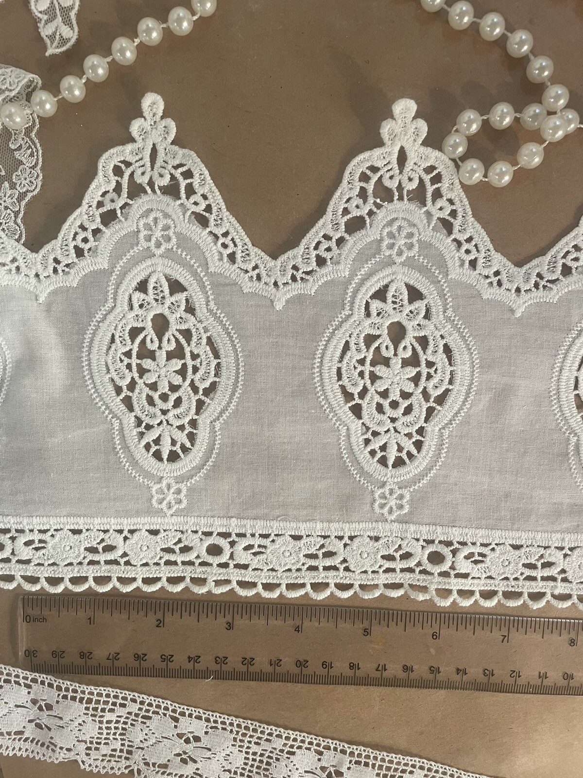 2Yds Vintage Embroidery Cotton Eyelet Lace Trim 6.7" (17cm) with Hollowed Floral