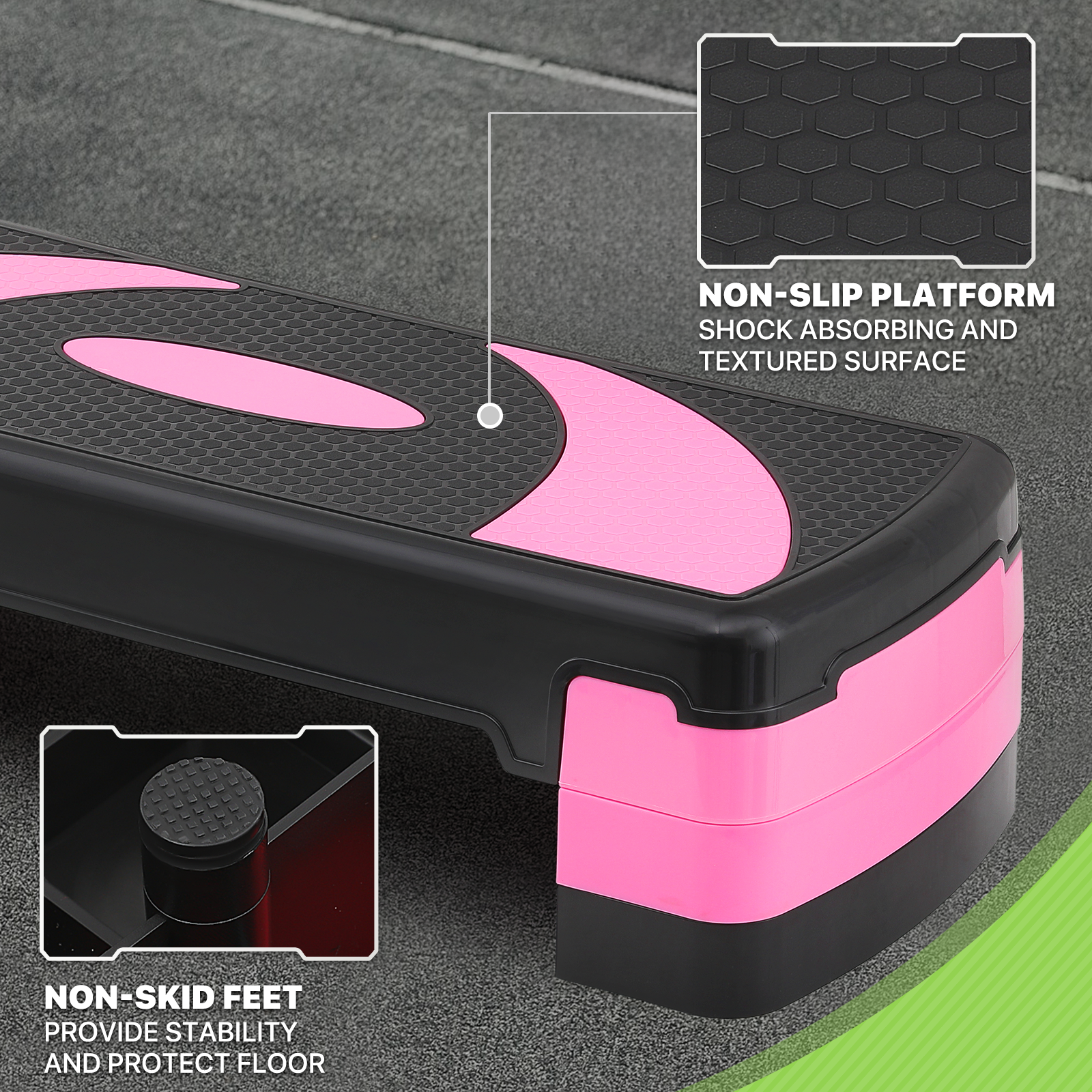 31"Exercise Aerobic Step Platform Gym Adjustable Fitness Stepper w/3 Risers Pink