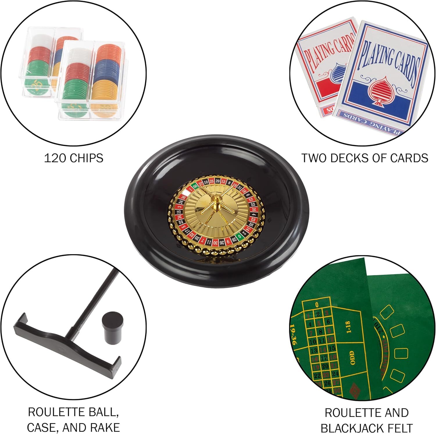 Casino Style 16 inch Roulette Wheel Gambling Gaming Set Large Size Felt FULL SET