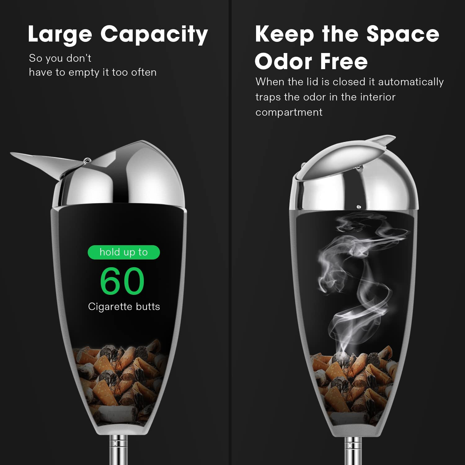 Adjustable Outdoor Standing Ashtray w/ Stainless Steel Lid Height 21.5" to 35"