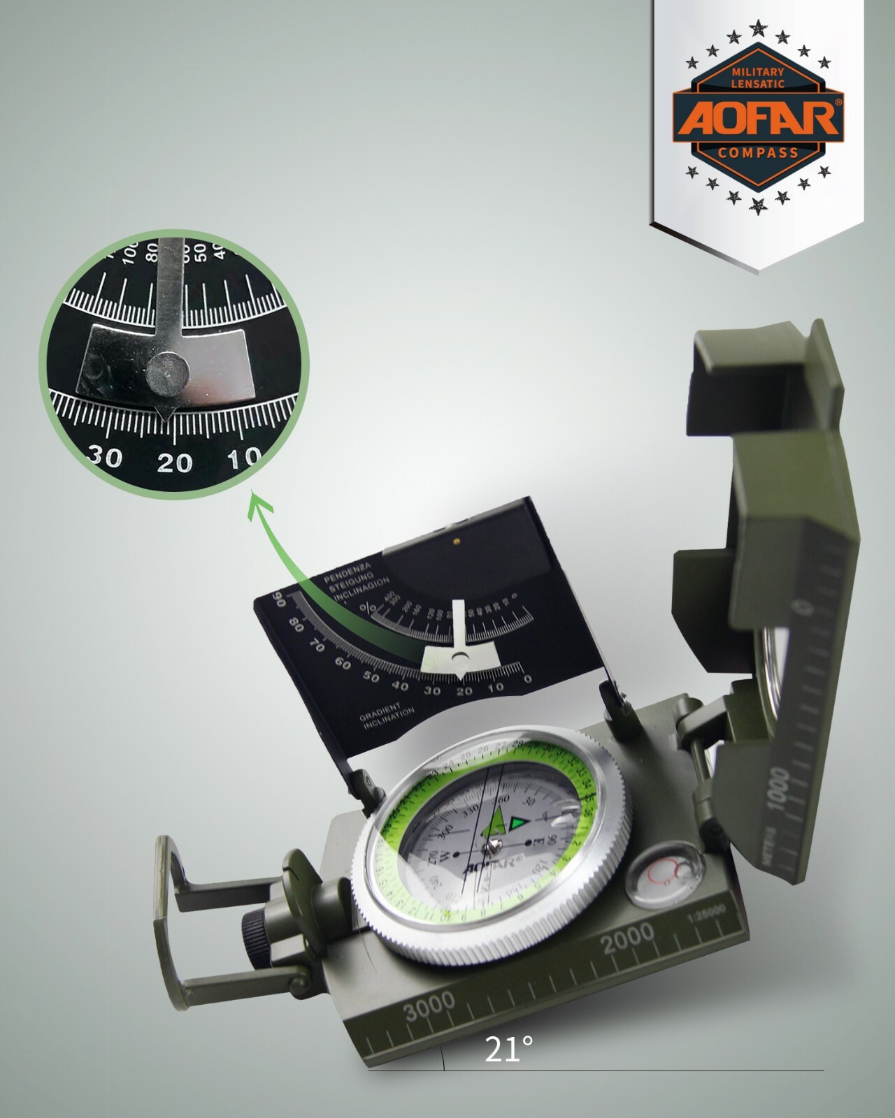 AOFAR Military Compass AF-4074 Sighting OutdoorCamping Hiking Survival Marching