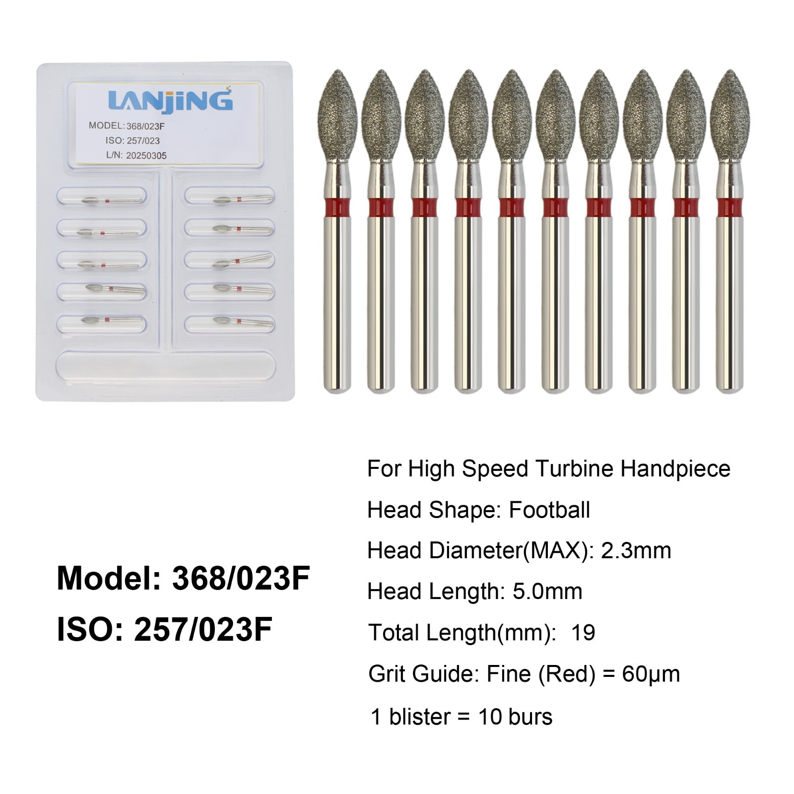 Dental Diamond Burs Football Bur FG Fine Coarse High Speed Friction Grip 368 379