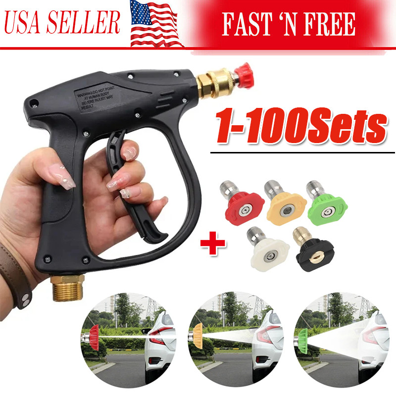 1/4" High Pressure Washer Gun 4000 PSI Car Wash Foam Spray Short Wand w/5 Nozzle