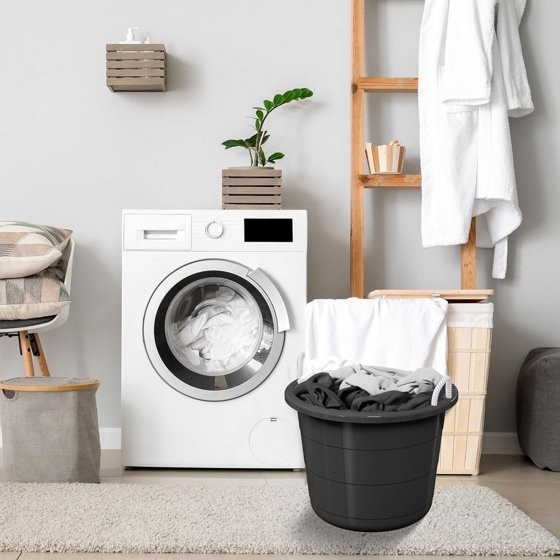 Black 17-Gallon Storage Tub - Flexible Plastic, Rope Handles, Utility Bucket