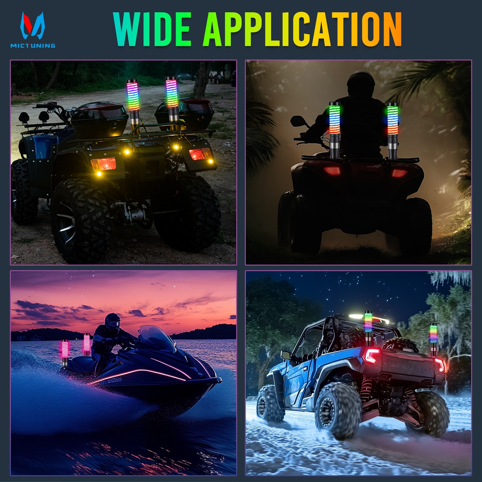 2pcs 1FT COB Fat Whip Light,RGB+IC Chasing Antenna Whips for ATV UTV SXS RZR