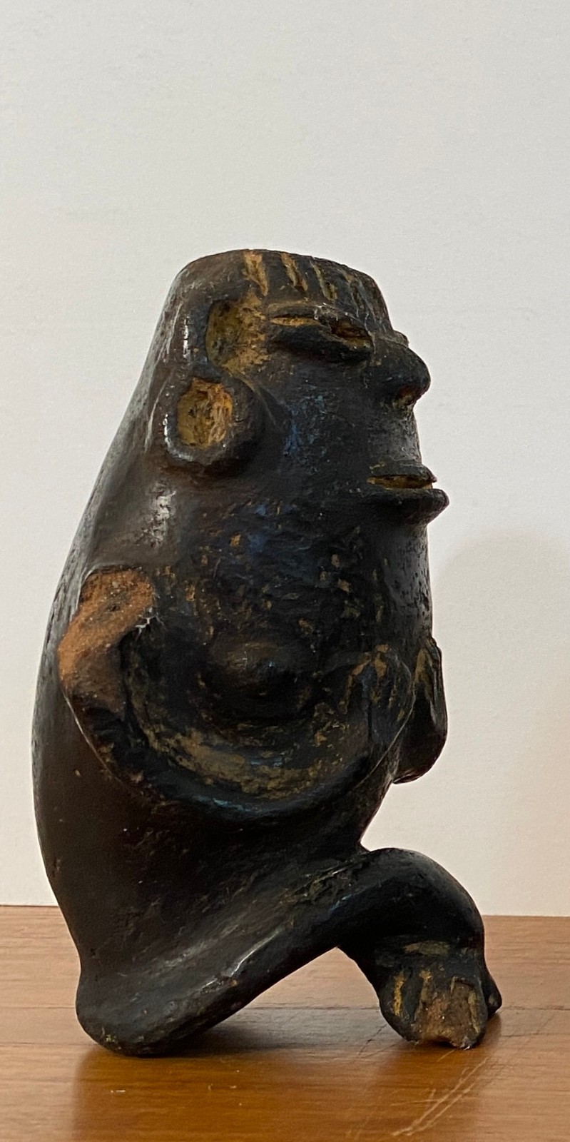 3 Pre Columbian Style Black Ware Clay Figures Musical Seated Vintage / Antique