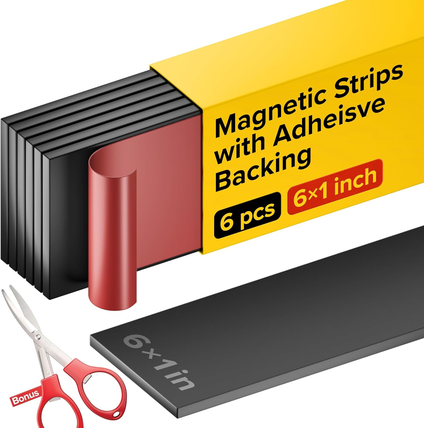 6 Pack Magnetic Strips with Adhesive Backing for Crafts Tools Kitchen Garage