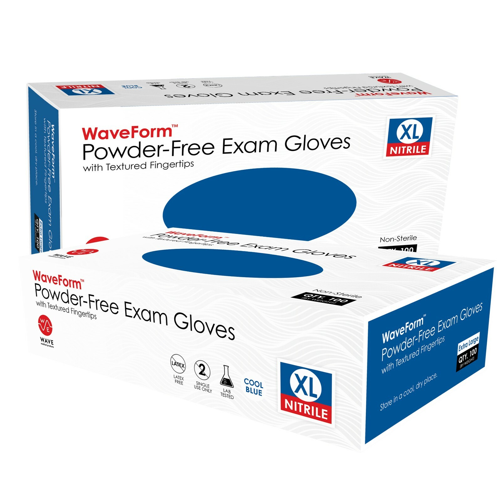 WAVE Blue Nitrile Disposable Exam/Medical Gloves 4 Mil, Latex & Powder Free