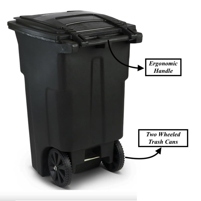 64 Gallon Garbage Cans Trash Cans 2 Rugged Wheels Ergonomic Handle and Lid Heavy