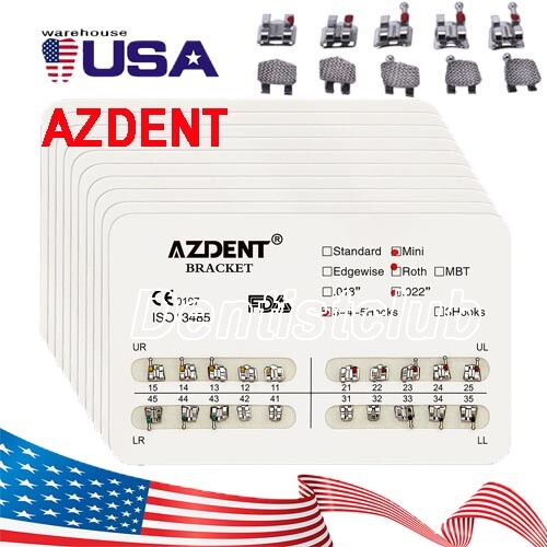 10X AZDENT Dental Orthodontic Brackets Braces Metal Mini MBT/Roth.022 Hook 3 4 5