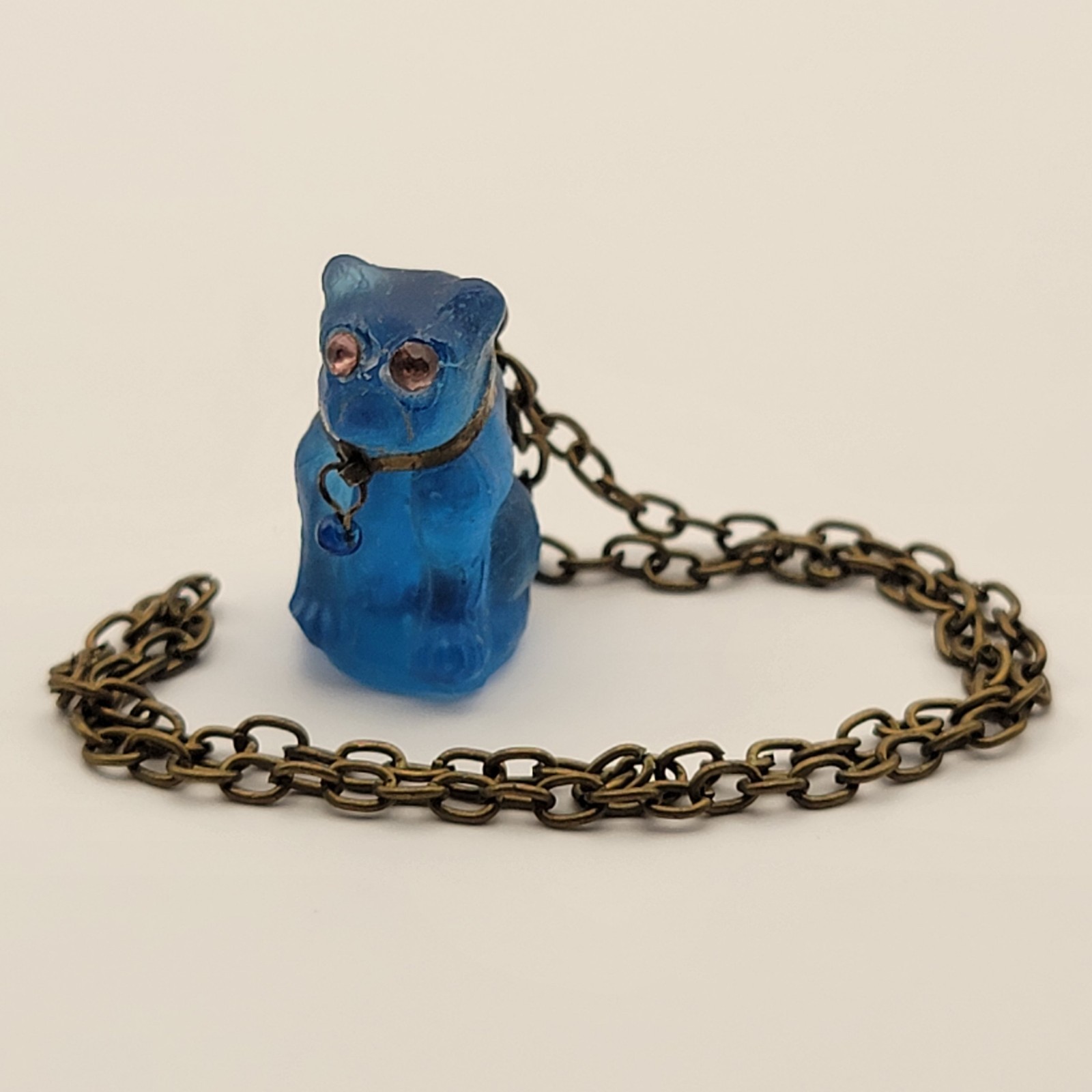 Antique Blue Glass Czech Cracker Jack Prize Bulldog With Chain