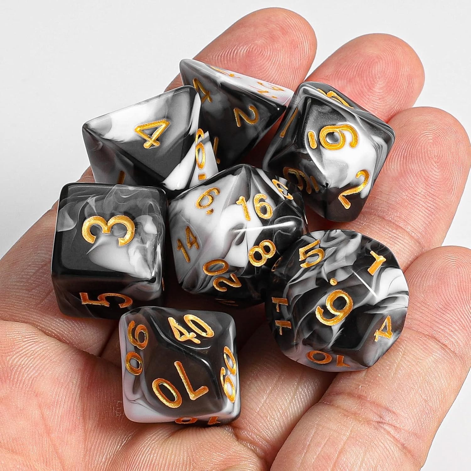 Complete 7-Piece Polyhedral Dice Set for D&D, RPGs - Stylish Velvet Bag Included