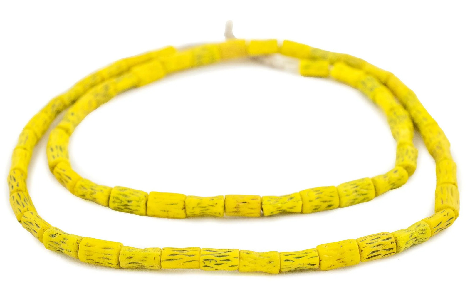 Yellow Vintage Bamboo-Shaped Kakamba Prosser Beads 5mm Ghana African Cylinder