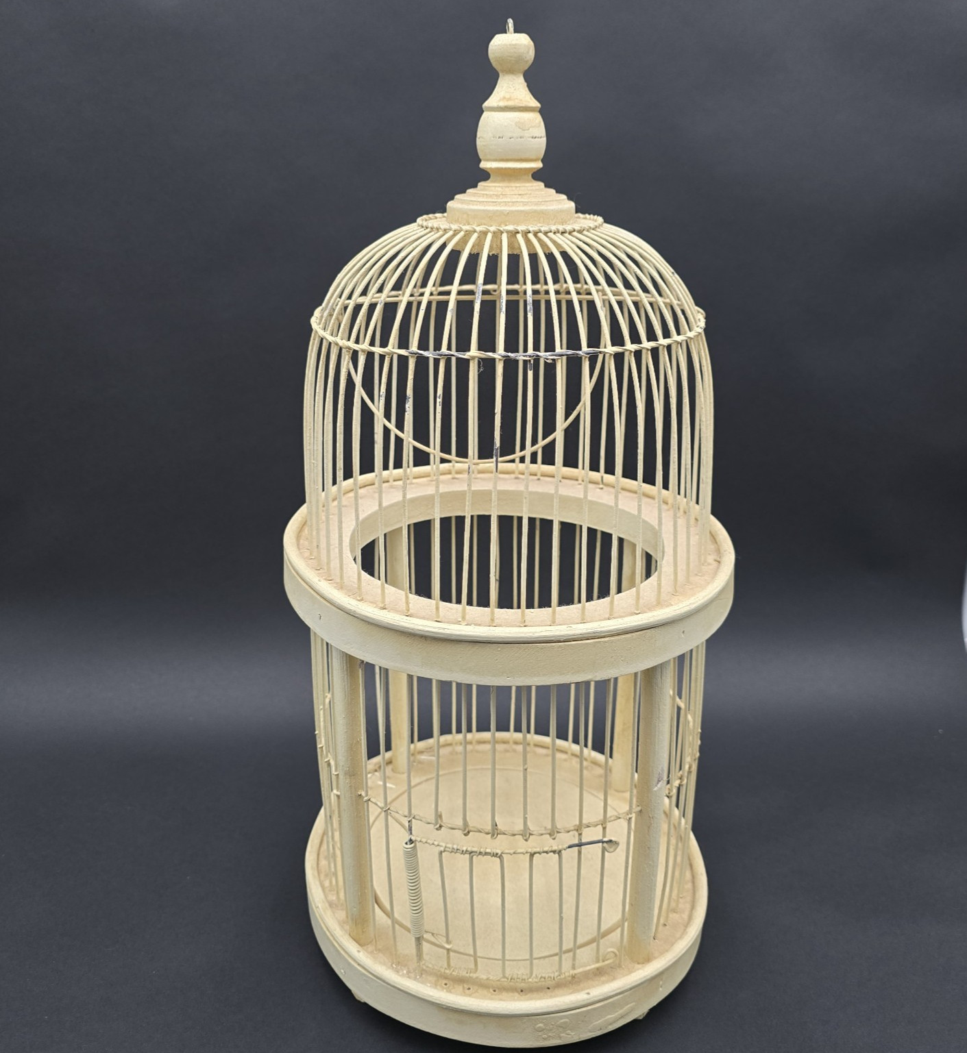 Vintage Wooden Bird Cage Off White Small Bird Country Home Decor 18"
