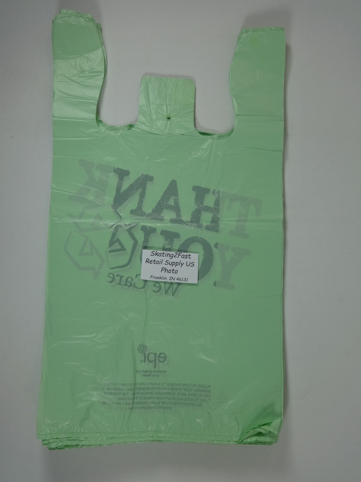 Bio-Degradable THANK YOU T-Shirt Bags 11.5" x 6" x 21" Green Plastic Bags Only