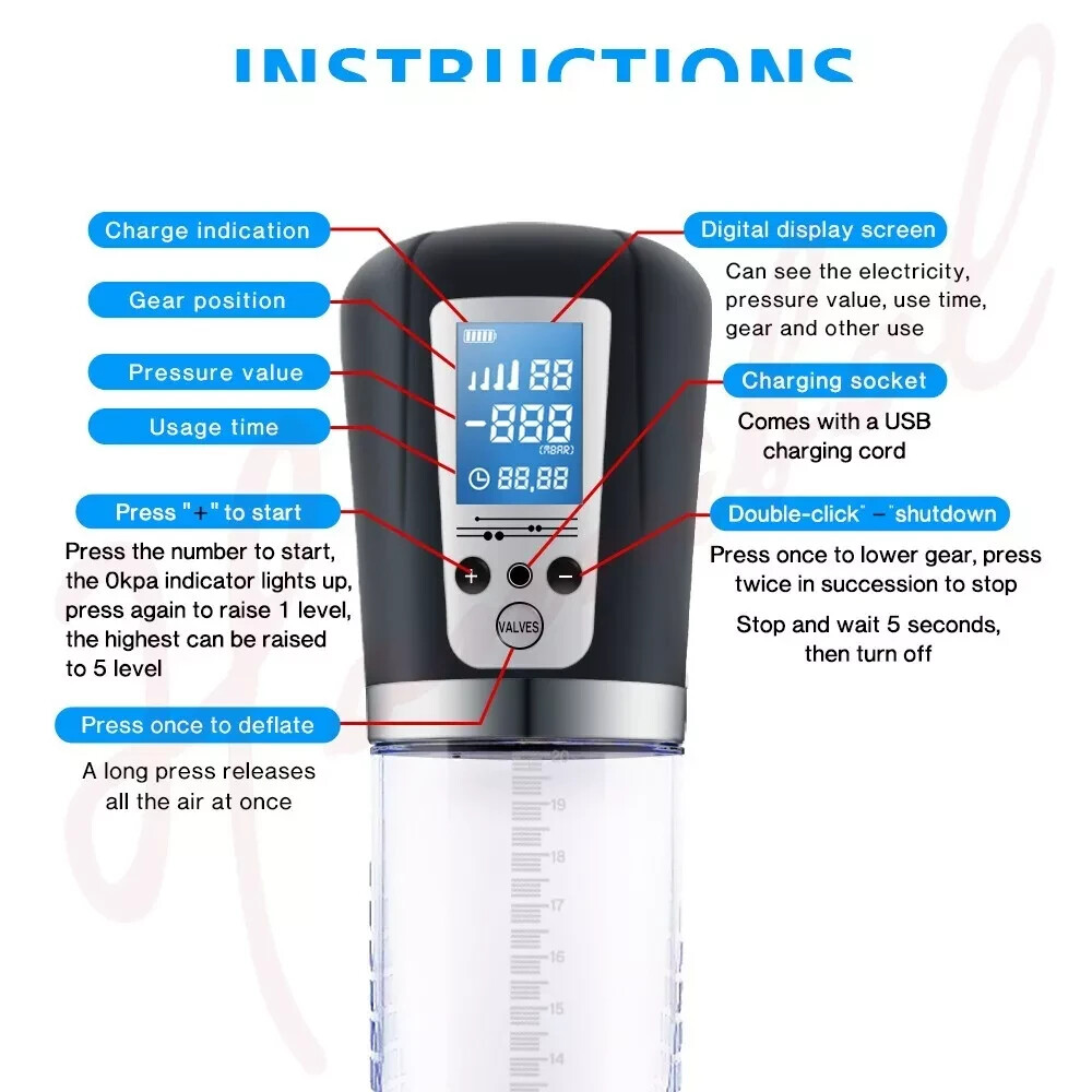 Vacuum Electric Penis Pump Digital rechargeable Male Men Penis Enlarger Growth