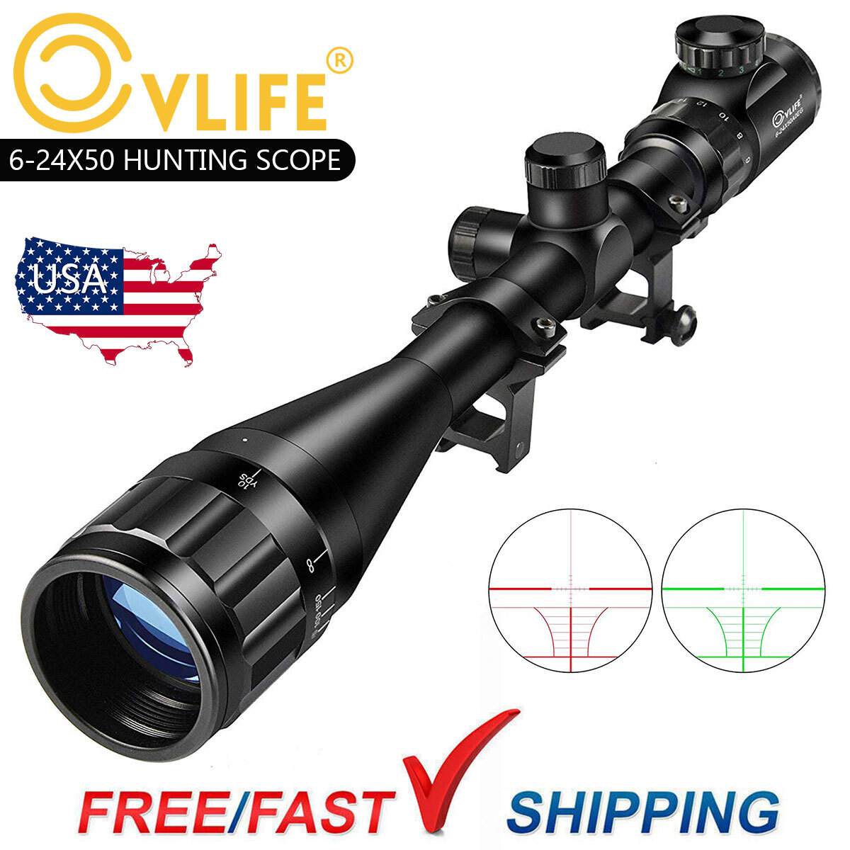 6-24x50 Hunting Rifle Scope Rangefinder Iilluminated Reticle Optics AirGun Scope