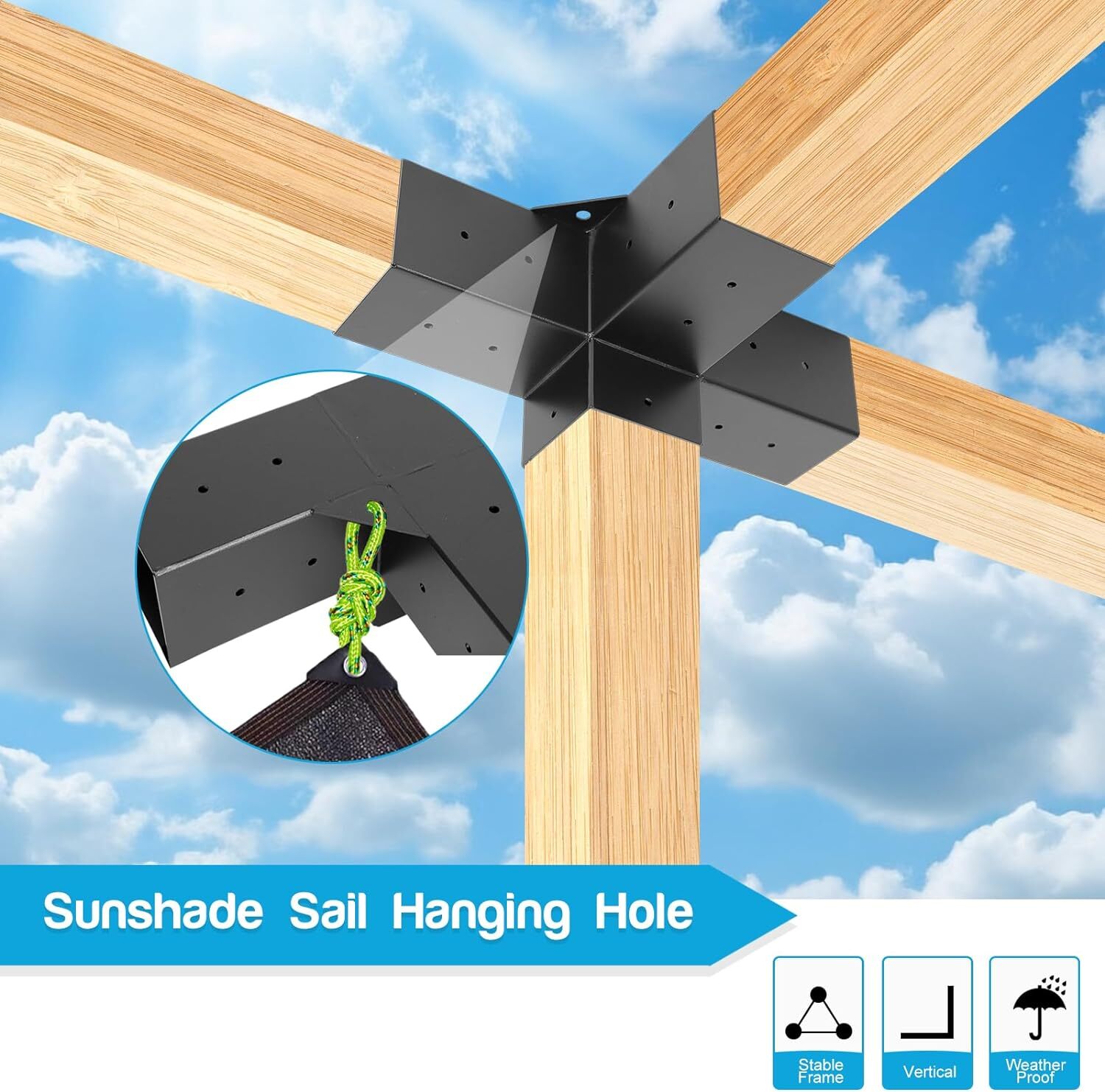 2 Pack Pergola Kit-4 Way 4x4'' T Bracket Corner Bracket/Gazebo Kit DIY Post Base