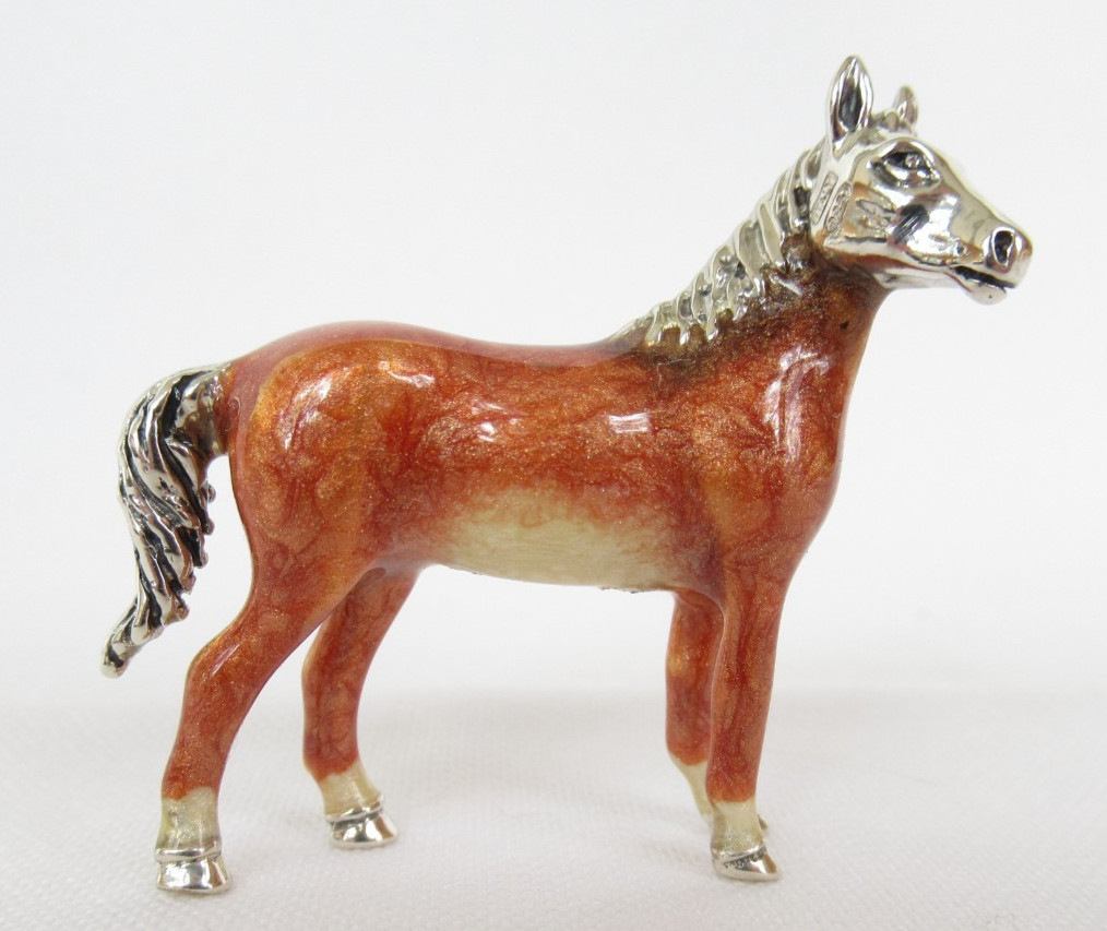 Saturno Italy Miniature Sterling Silver Enamel Horse Animal Figurine