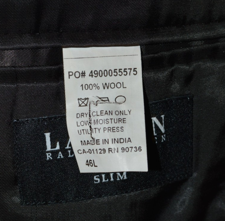 (2Pc Suit 46L 46 Long L) LAUREN RALPH LAUREN black Striped Slim Fit Suit 38x31