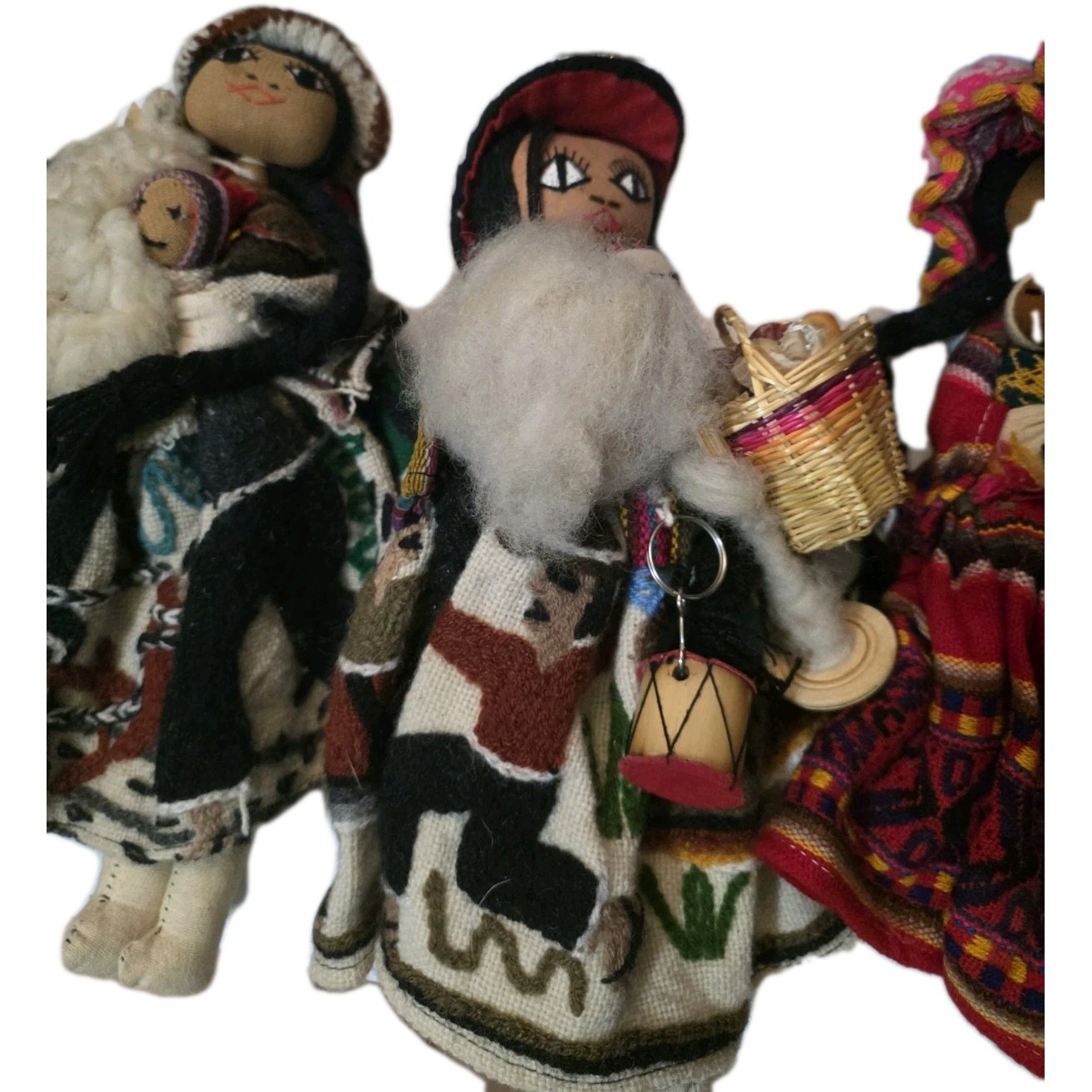 3 Handmade Peruvian Folk Art Dolls Traditional Andean Textile Clothing Vintage