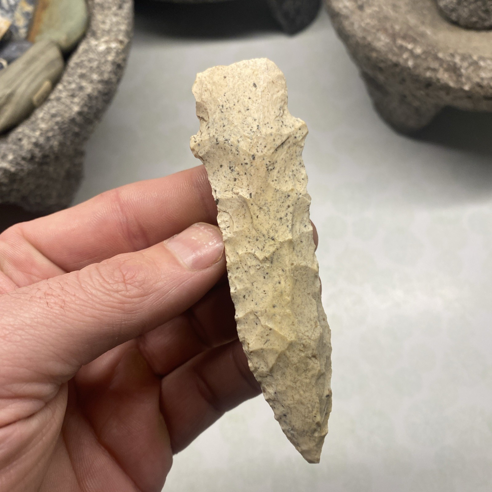 MLC s8206 4 1/8” Stemmed Etley Arrowhead Indiana Stone Artifact