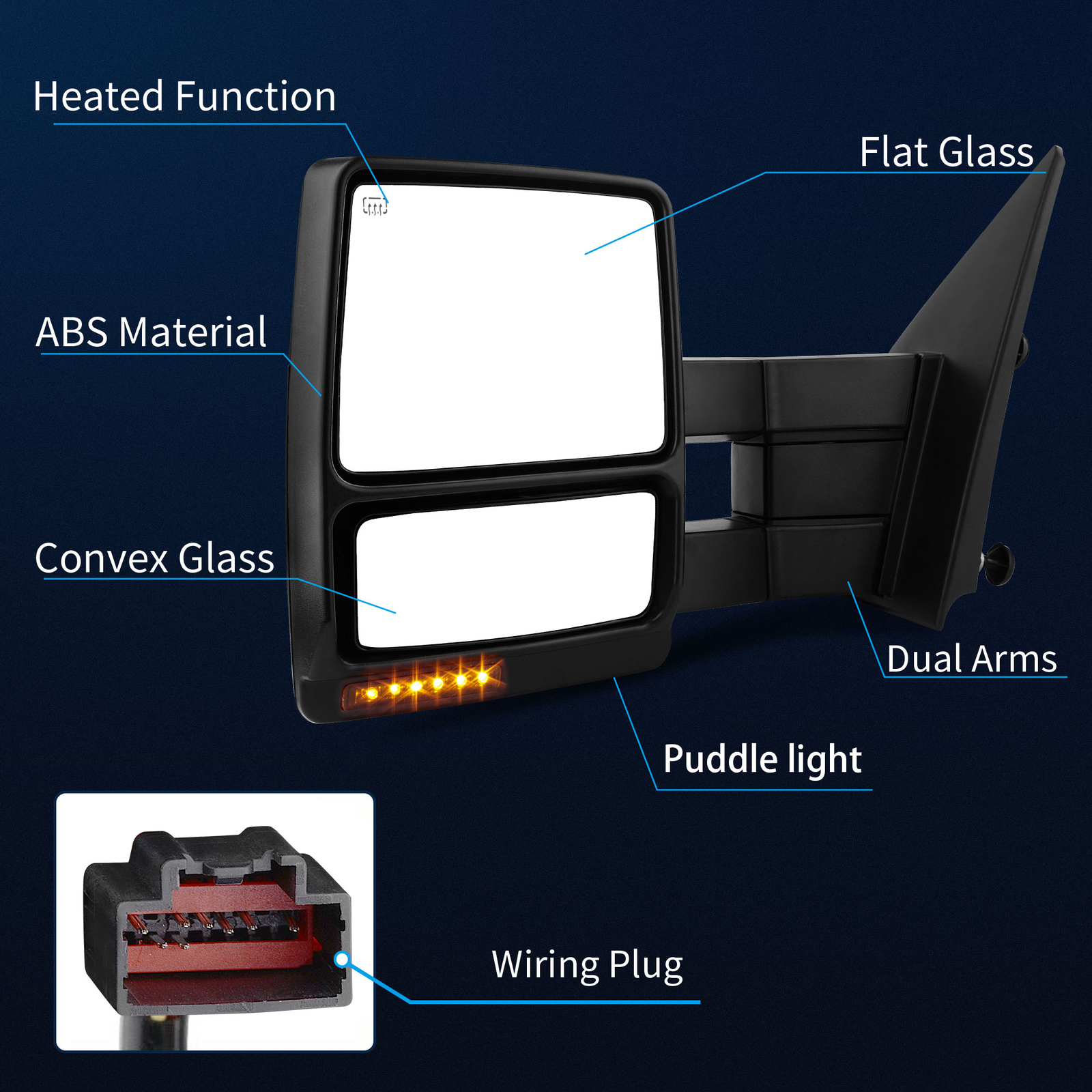 Pair Power Heated Tow Mirrors for 07-14 Ford F-150 F150 Puddle LED Turn Signals