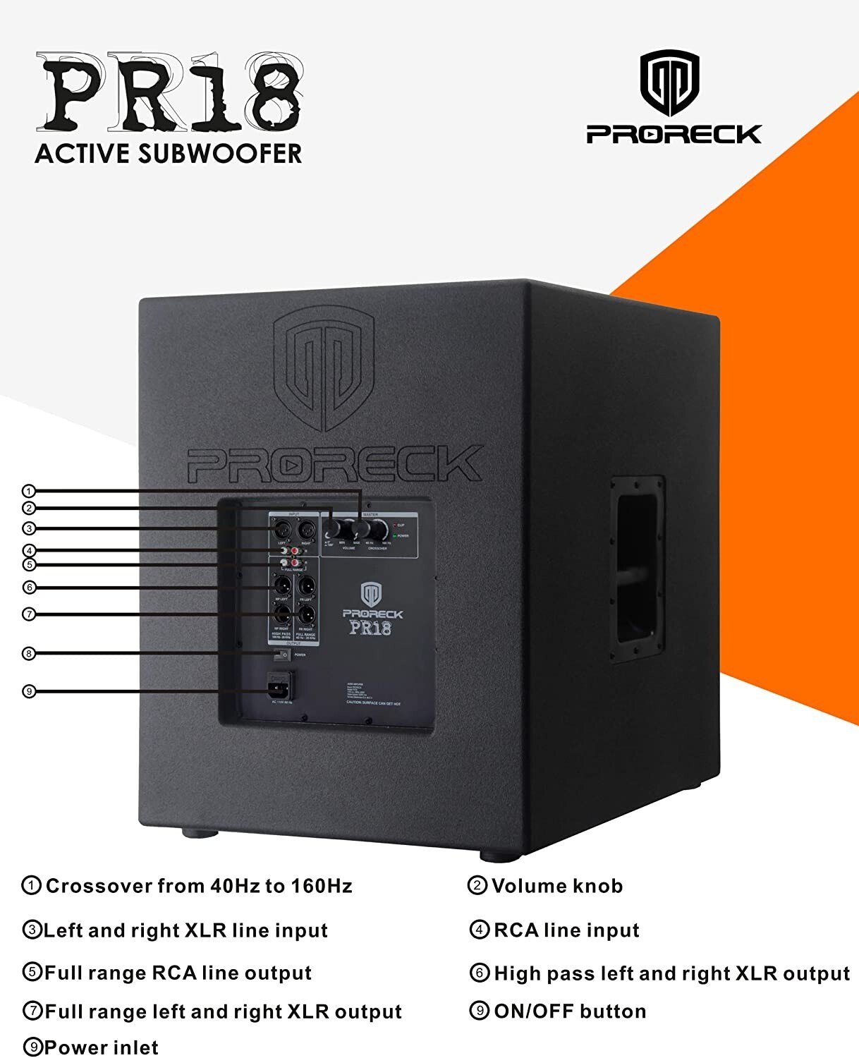 PRORECK PR18 Powered Active Subwoofer Cabinet 18 inch 2000W P.M.P.O PA DJ