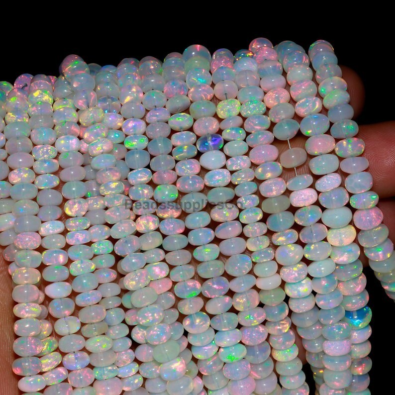 AAA Ethiopian Opal Rondelle Beads: Multi Fire Gemstone (5-8 mm)