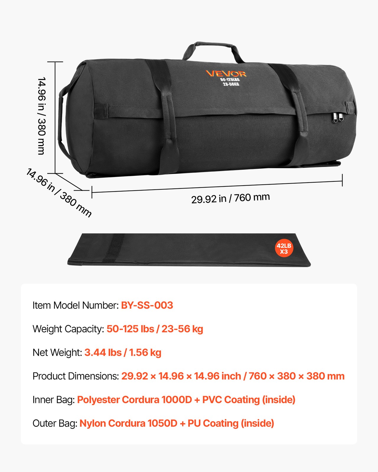 VEVOR Workout Sandbag Heavy Duty Fitness Bag for Weight Training 50-125lbs