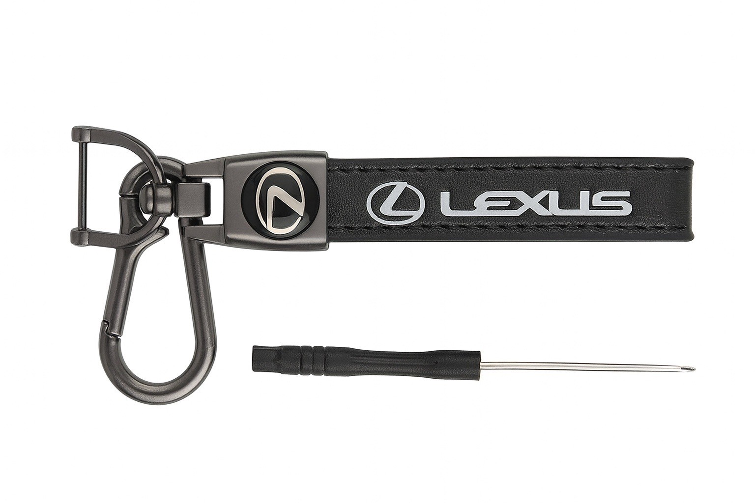 Lexus Genuine Leather Black Chrome Car Ring Keychain